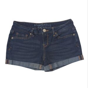 Aeropostale Midi Distressed Whiskering Cuffed Denim Jean Shorts 0 Blue Pockets